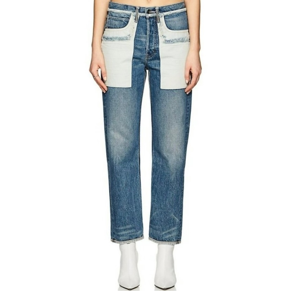 Helmut Lang Denim Inside Out Oversized Boyfriend Jeans Blue White Pockets NWT